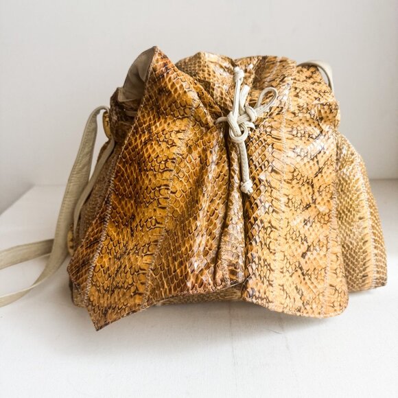 Vintage Clemente Snakeskin Leather Cinched Detail Crossbody - Picture 2 of 13